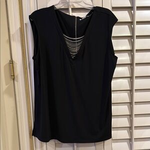 Calvin Klein Black Sleeveless Blouse with Sheer Neckline